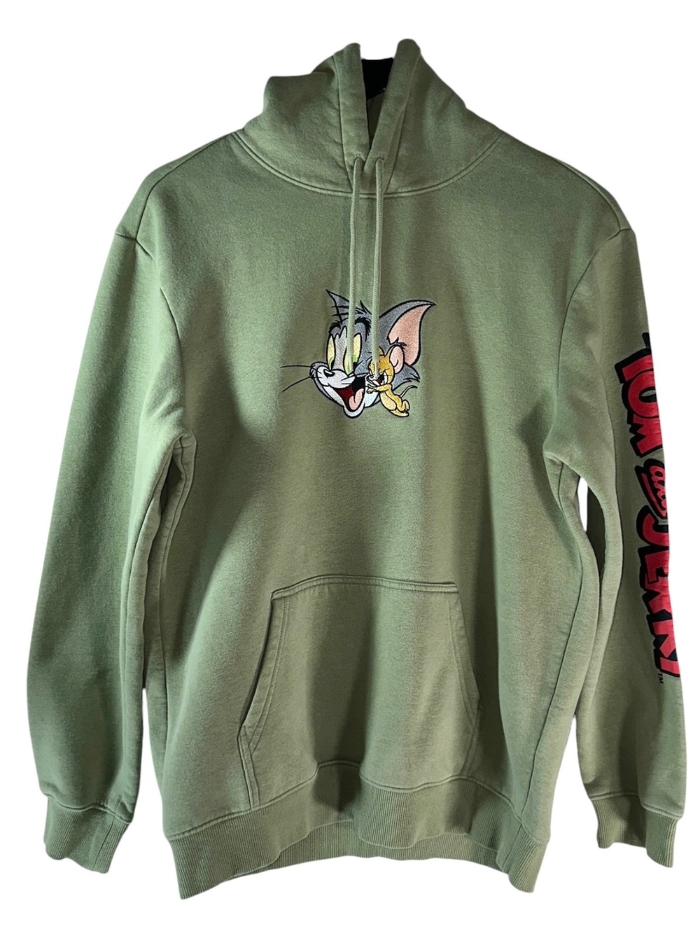 H&M x Warner Bros Tom & Jerry Hoodie Men’s Small Sage Green Embroidered Size S